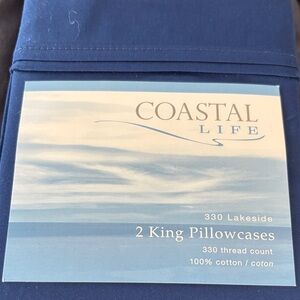 Pillowcases 2 king new 20” x 40” cotton 330 thread count Coastal Life